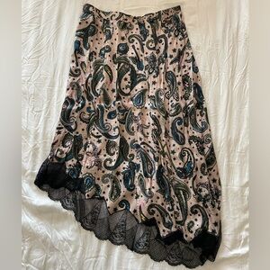 Zadig & Voltaire Paisley Midi Skirt with Lace Trim